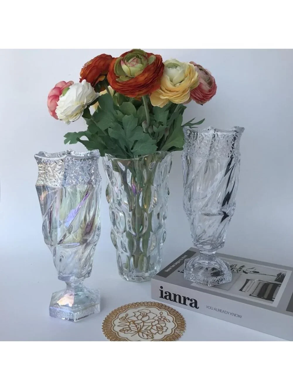 9.5 Inch Clear Glass Flower Vase Bohemian Style Centerpieces Wedding Home Deco